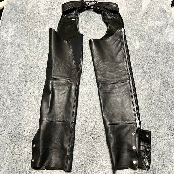 Harley Davidson Women's Leather Motorcycle Chaps Small Long Biker Riding Black - Picture 4 of 8